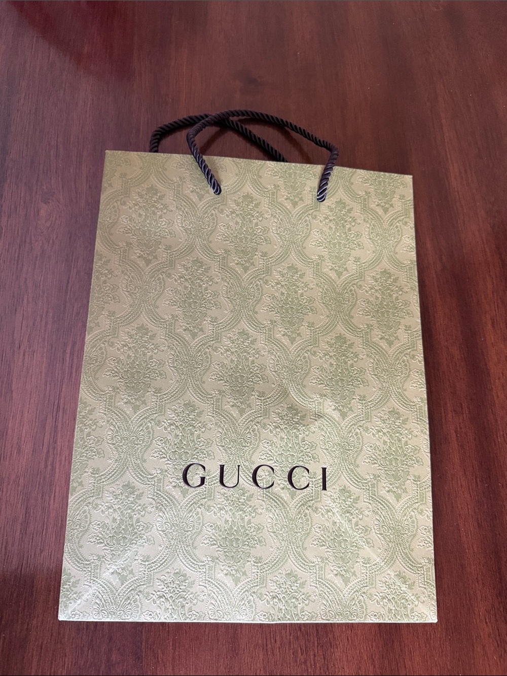 Gucci Light Green Patterned Tote with Black Rope Handles